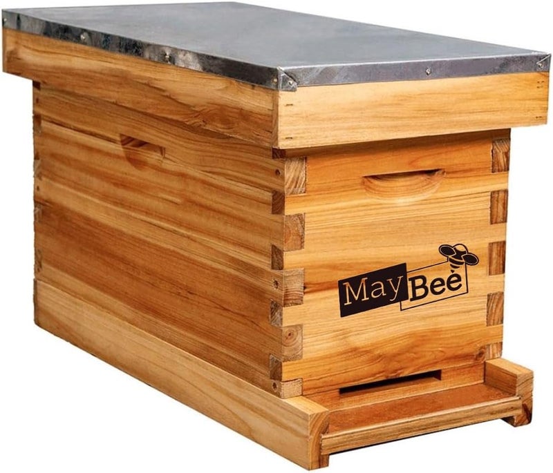 MayBee 5-Frame Nuc Beehive for Bees Complete Bee Hive Box Kit with Metal Roof Includes Wooden Frames & Waxed Foundations for Langstroth Beekeeping - Image 1